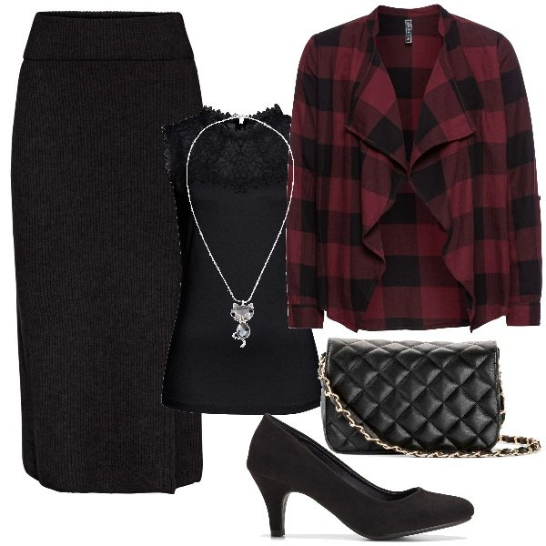 Outfit donna - Total look #1785095. Stile Chic per Serata fuori. Abbinamento con top, décolleté, borse a tracolla, gonne, bomber, collane.