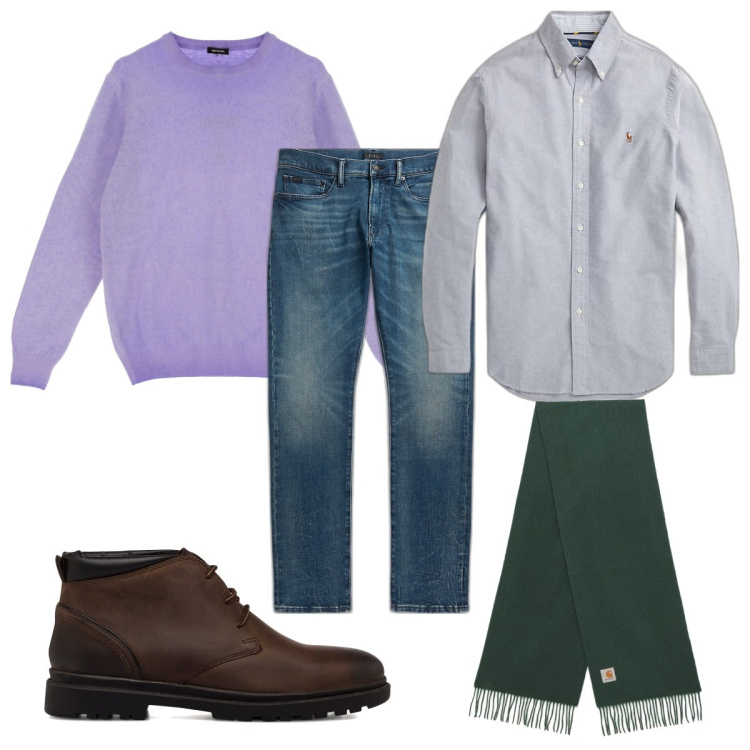 Outfit uomo - Total look #1785106. Stile Casual per Tutti i giorni. Abbinamento con pullovers, camicie, jeans, stivali e stivaletti, sciarpe.