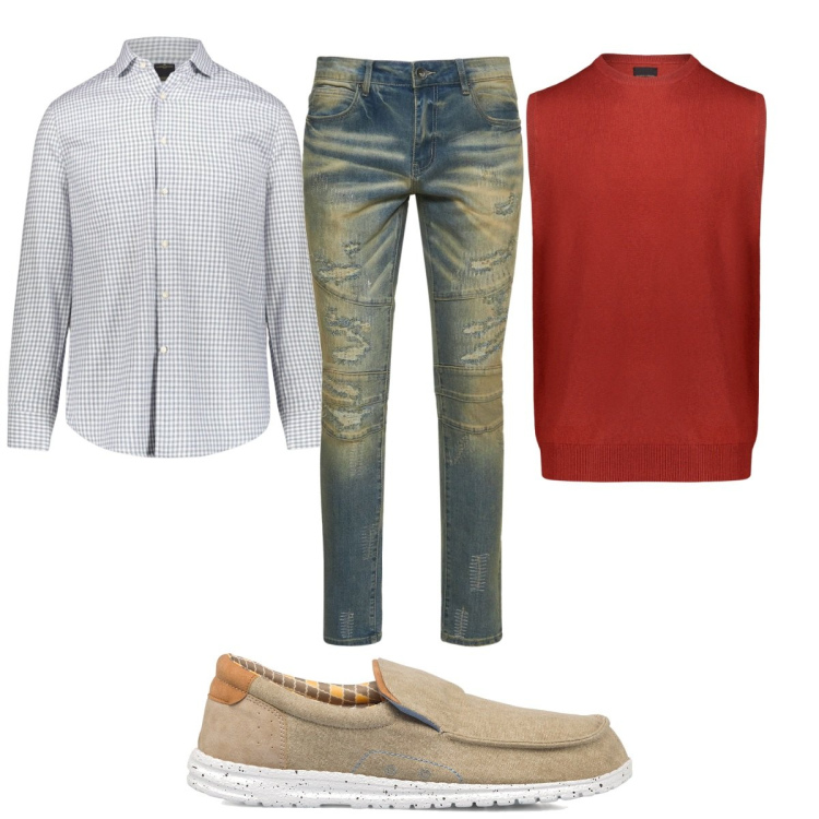 Outfit uomo - Total look #1785148. Stile Casual per Tutti i giorni. Abbinamento con scarpe stringate, gilet, jeans, camicie.