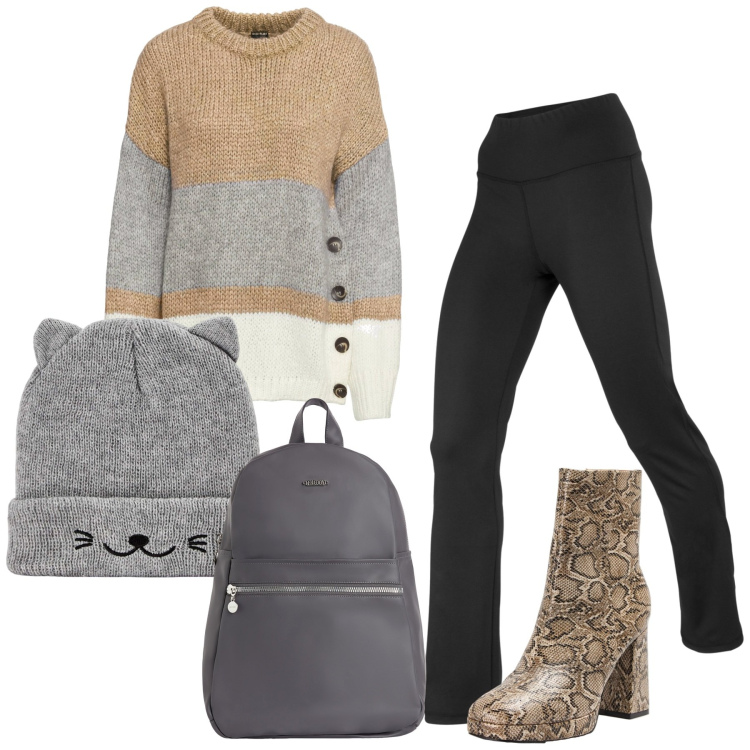 Outfit donna - Dinamica. Stile Urban per Tutti i giorni. Abbinamento con pantaloni sportivi, maglieria, stivaletti, berretti, zaini.
