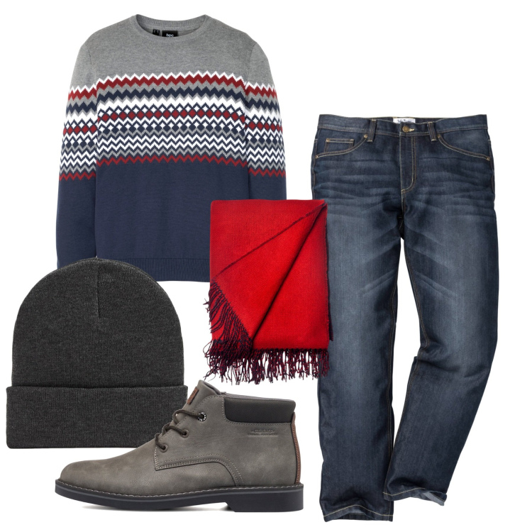 Outfit uomo - Casual. Stile Casual per Tutti i giorni. Abbinamento con jeans dritti, maglieria, berretti, stivali e stivaletti, sciarpe.