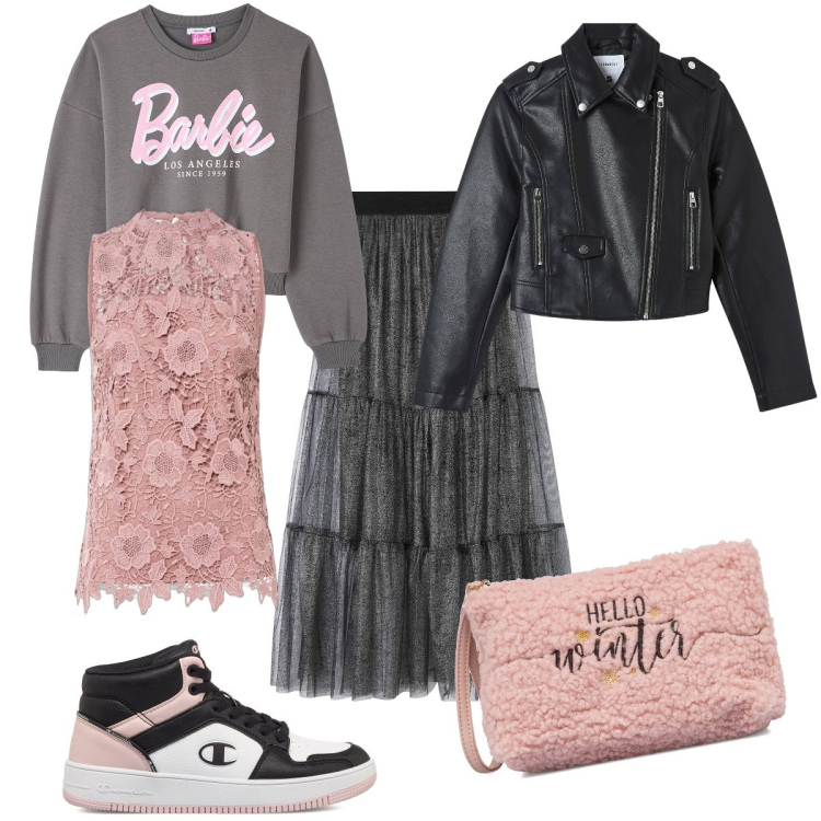 Outfit donna - Total look #1785263. Stile Urban per Serata fuori. Abbinamento con top, felpe, gonne, giacche, sneakers alte, pochette.