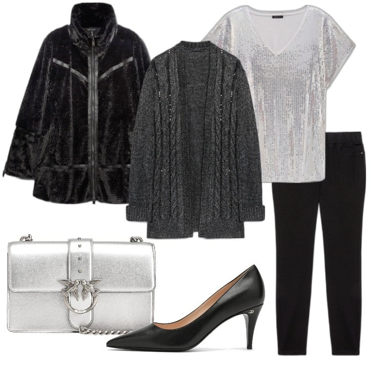 Outfit donna - Natale con stile - Focus Donna Curvy Ita. Stile Chic per Serata fuori. Abbinamento con borse a tracolla, t-shirt, cardigans, cappotti, jeggings, décolleté.