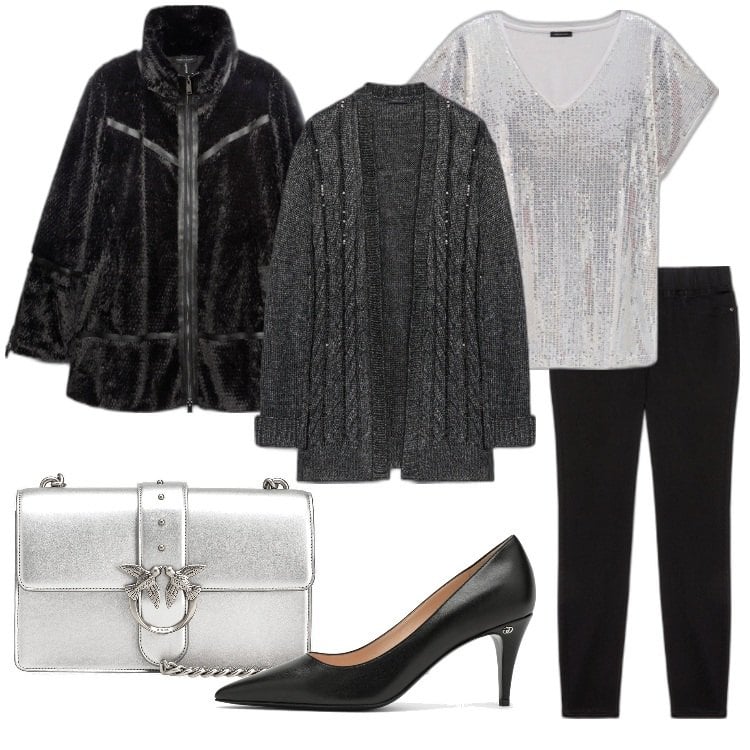 Outfit donna - Natale con stile - Focus Donna Curvy Ita. Stile Chic per Serata fuori. Abbinamento con borse a tracolla, t-shirt, cardigans, cappotti, jeggings, décolleté.