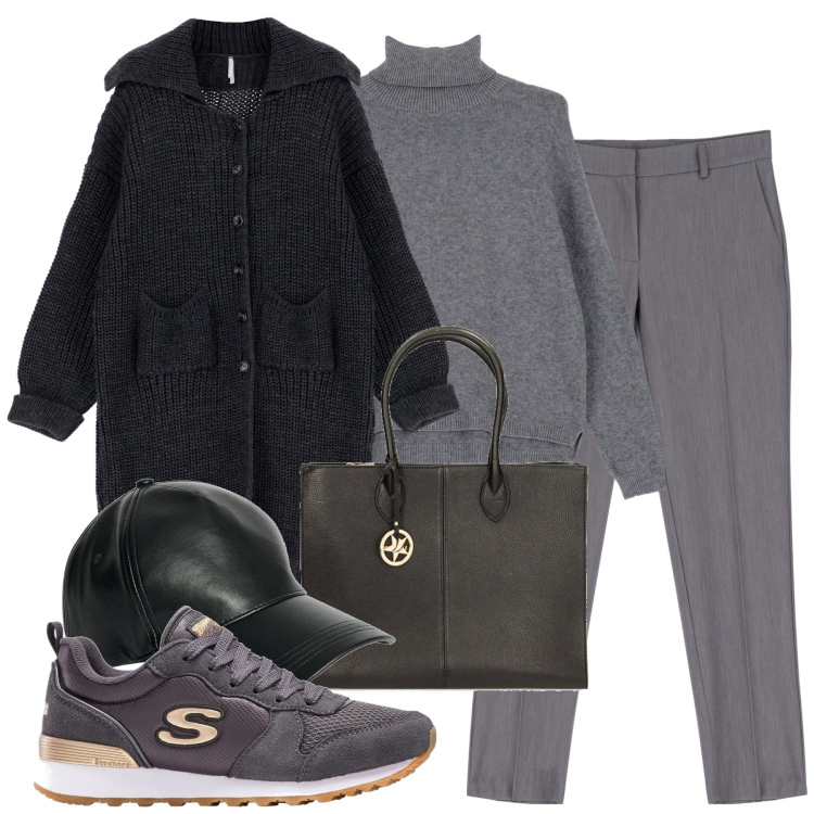 Outfit donna - Total look #1785357. Stile Casual chic per Tutti i giorni. Abbinamento con sneakers, pantaloni, cappotti, maglieria, borse a spalla, cappelli.