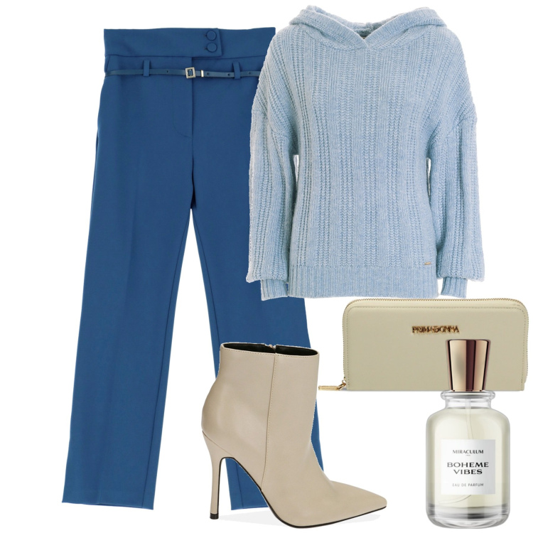 Outfit donna - Maglia Fracomina super prezzo. Stile Chic per Tutti i giorni. Abbinamento con profumi, maglieria, pantaloni, stivaletti, portafogli.