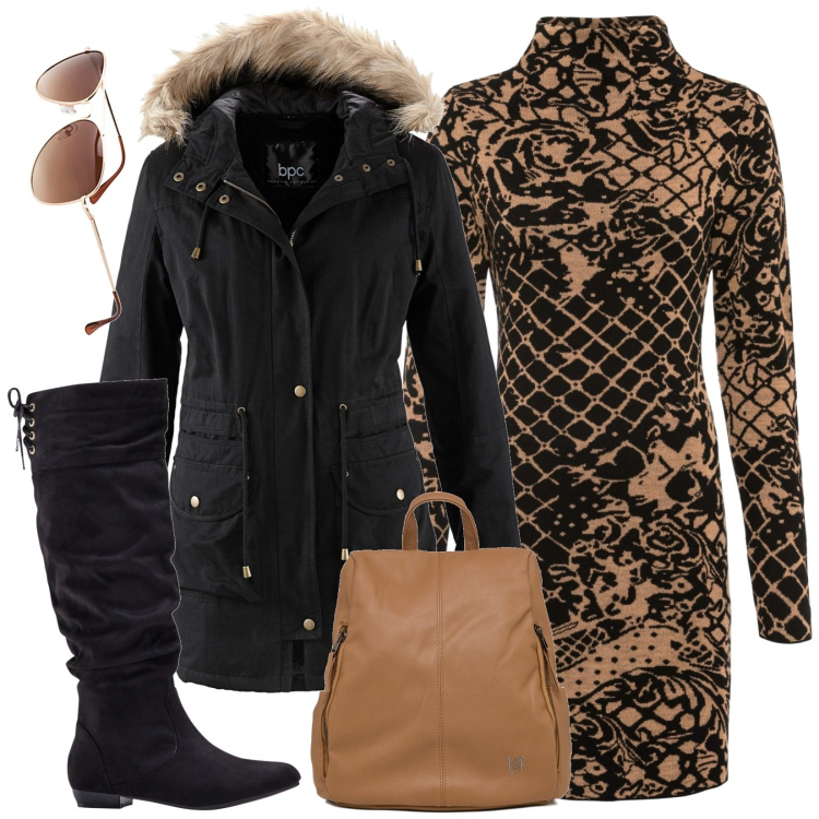 Outfit donna - Total look #1785449. Stile Casual per Tutti i giorni. look ideale per Petite. Abbinamento con vestiti, stivali, occhiali da sole, cappotti, zaini.