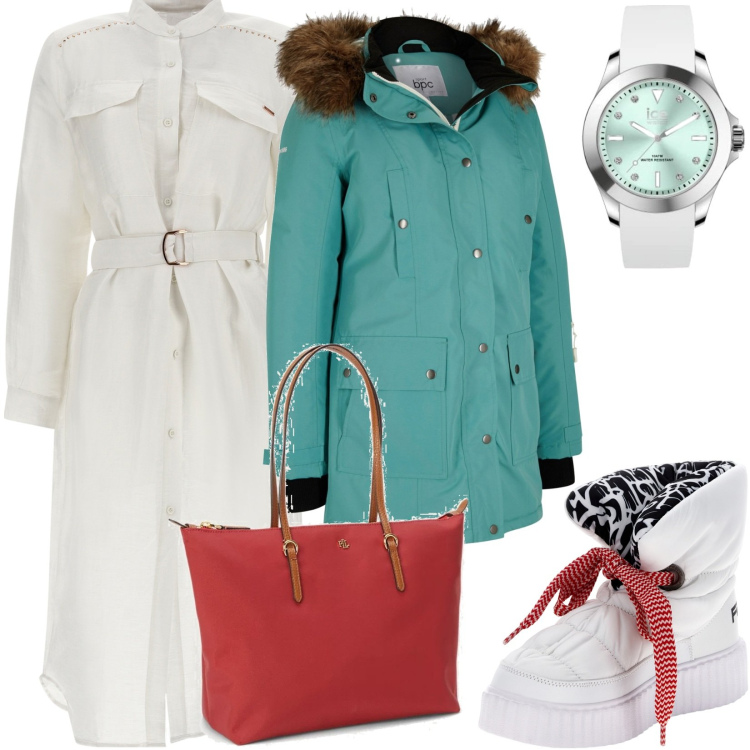 Outfit donna - Total look #1785473. Stile Casual per Scuola/Università. Abbinamento con blazer, stivali sopra il ginocchio, vestiti chemisier, borse tote, orologi.