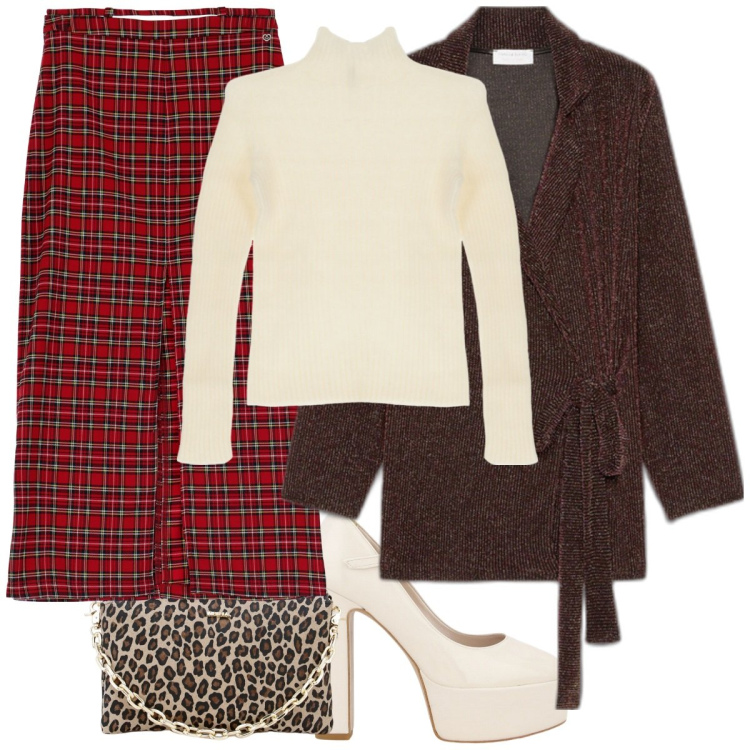 Outfit donna - Glam and chic. Stile Glamour per Tutti i giorni. Abbinamento con pullovers, pochette, décolleté, cappotti, gonne lunghe.