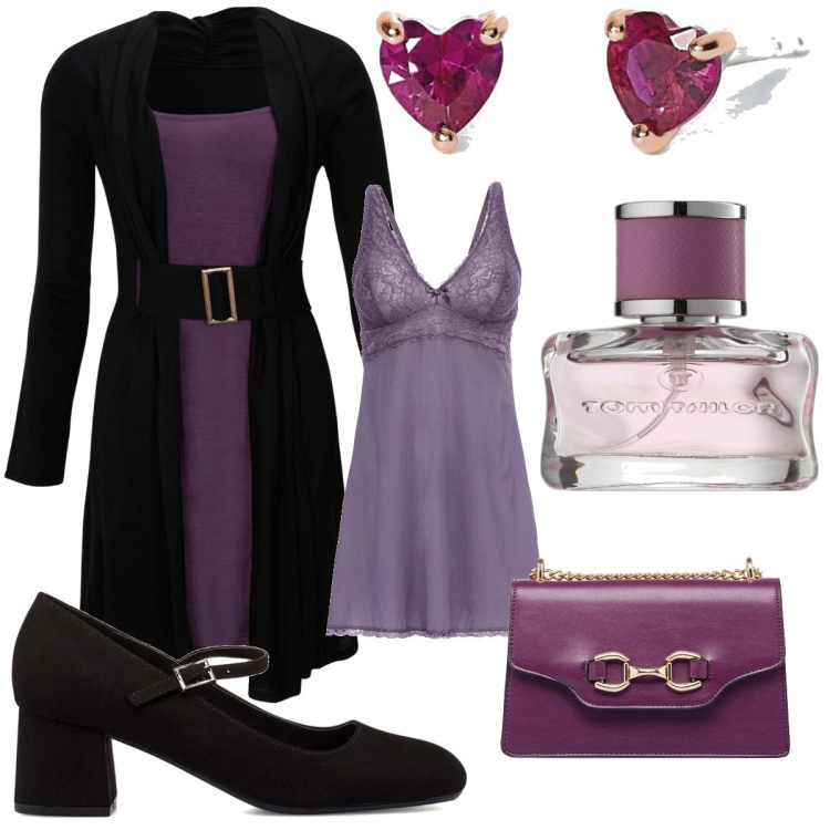 Outfit donna - Total look #1785500. Stile Casual chic per Tutti i giorni. Abbinamento con vestiti midi/longuette, sottovesti, profumi, orecchini, borse a tracolla, décolleté.