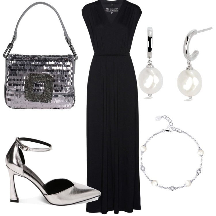 Outfit donna - Happy new year!. Stile Chic per Cerimonia. Abbinamento con borse a mano, vestiti lunghi, orecchini, braccialetti, décolleté.