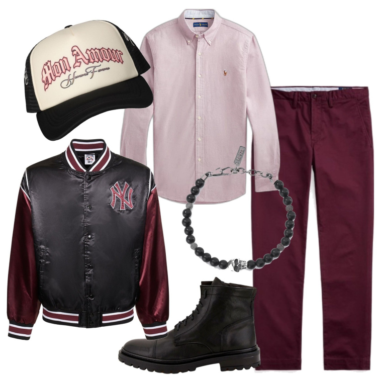 Outfit uomo - Total look #1785644. Stile Urban per Tutti i giorni. Abbinamento con braccialetti, scarpe stringate, pantaloni chino, camicie, giacche, cappelli.