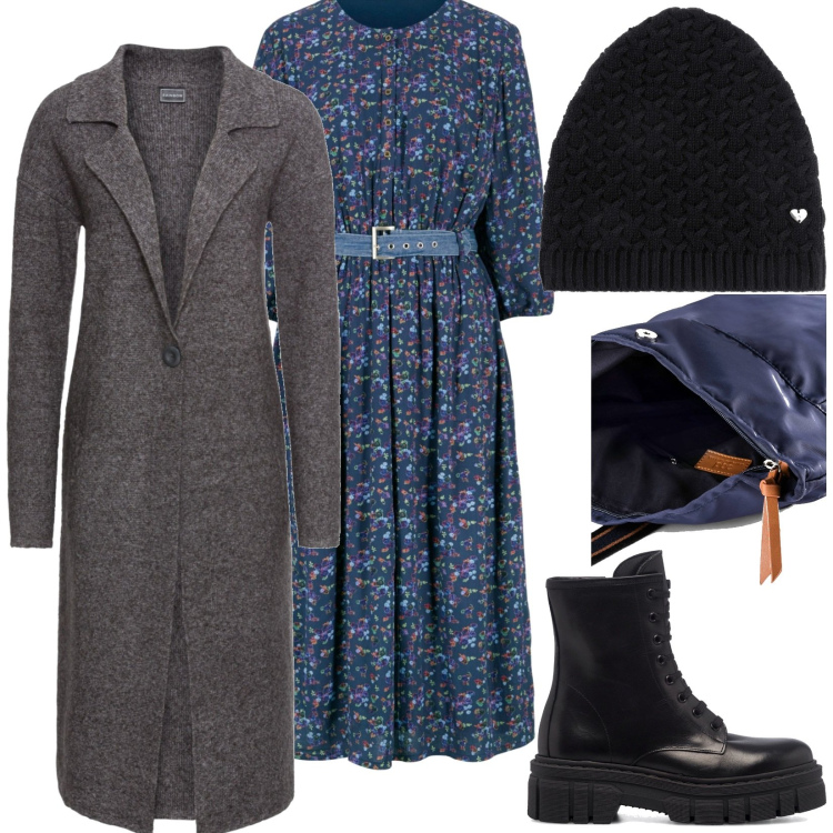 Outfit donna - Total look #1785686. Stile Casual per Ufficio. Abbinamento con zaini, berretti, vestiti, gonne, cappotti, anfibi.