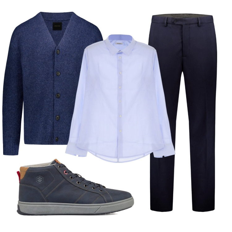 Outfit uomo - Total look #1785689. Stile Business/Elegante per Ufficio. Abbinamento con camicie, sneakers alte, cardigans, pantaloni.