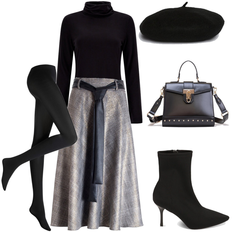 Outfit donna - Total look #1785701. Stile Bon Ton per Tutti i giorni. Abbinamento con collant, gonne longuette, borse tote, maglieria, stivaletti, cappelli e berretti.