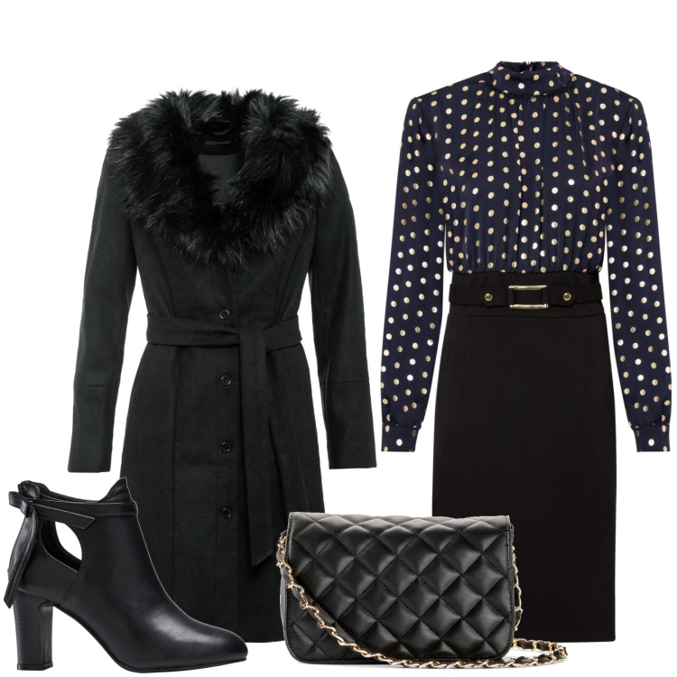 Outfit donna - Bon ton. Stile Bon Ton per Serata fuori. Abbinamento con stivaletti, borse a tracolla, vestiti, cappotti.