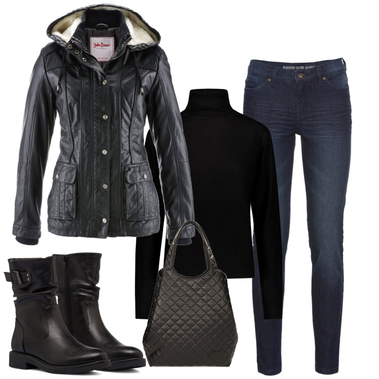 Outfit donna - Total look #1785743. Stile Casual chic per Tutti i giorni. Abbinamento con jeans skinny, blazer, borse a spalla, stivaletti, maglieria.