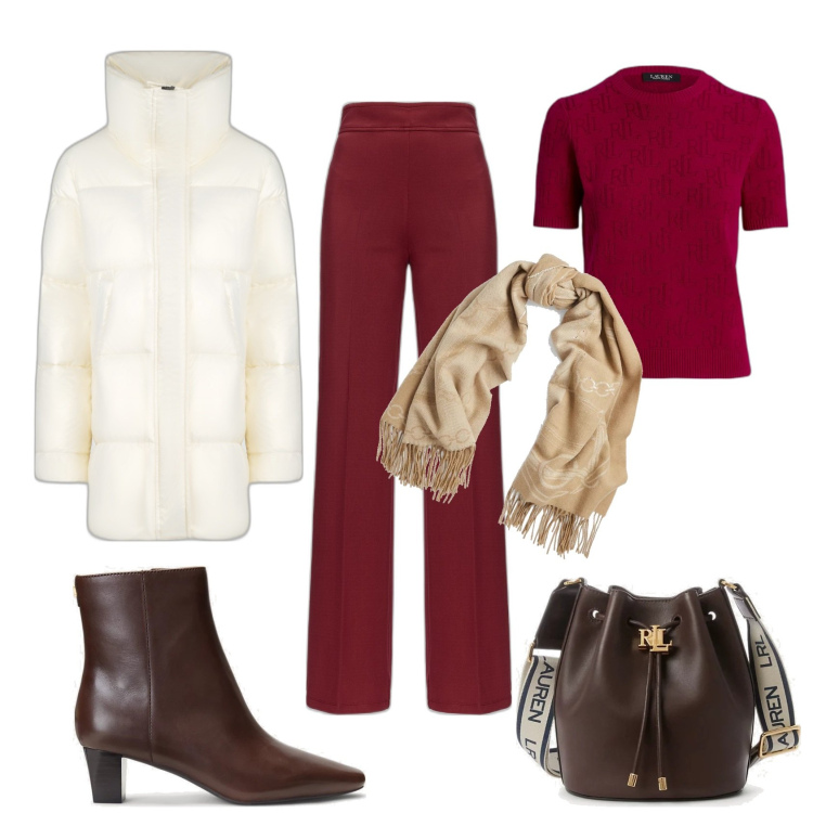 Outfit donna - Il piumino panna. Stile Casual per Tutti i giorni. Abbinamento con pantaloni, maglieria, stivaletti, sciarpe, borse a secchiello, blazer.