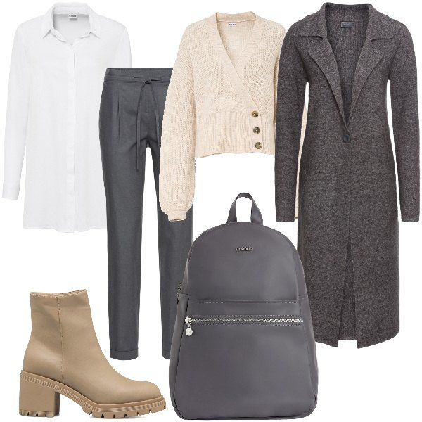 Outfit donna - Total look #1785978. Stile Basic per Tutti i giorni. Abbinamento con pantaloni, camicie, cappotti, maglieria, zaini, stivaletti.