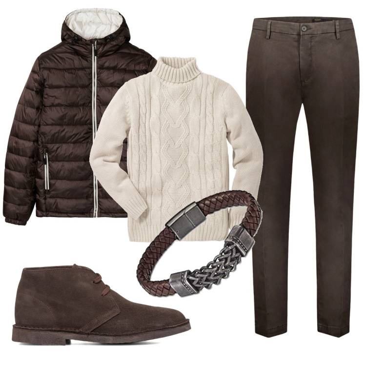 Outfit uomo - Total look #1786057. Stile Casual per Ufficio. Abbinamento con maglieria, giacche, stivali e stivaletti, pantaloni, braccialetti.