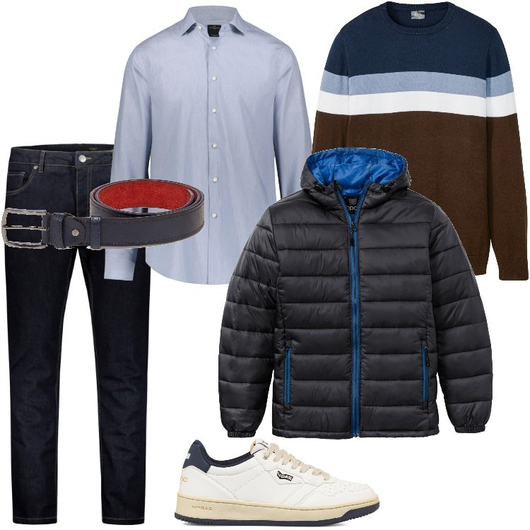 Outfit uomo - Il Maglione con taglio comfort-Dicembre. Stile Casual per Ufficio. Abbinamento con maglieria, giacche, cinture, sneakers, jeans, camicie.