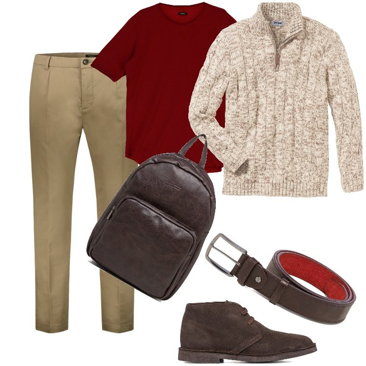 Outfit uomo - Lo zaino Vintage da lavoro-Dicembre. Stile Casual per Ufficio. Abbinamento con maglieria, t-shirt, cinture, stivali e stivaletti, borse sportive, pantaloni.