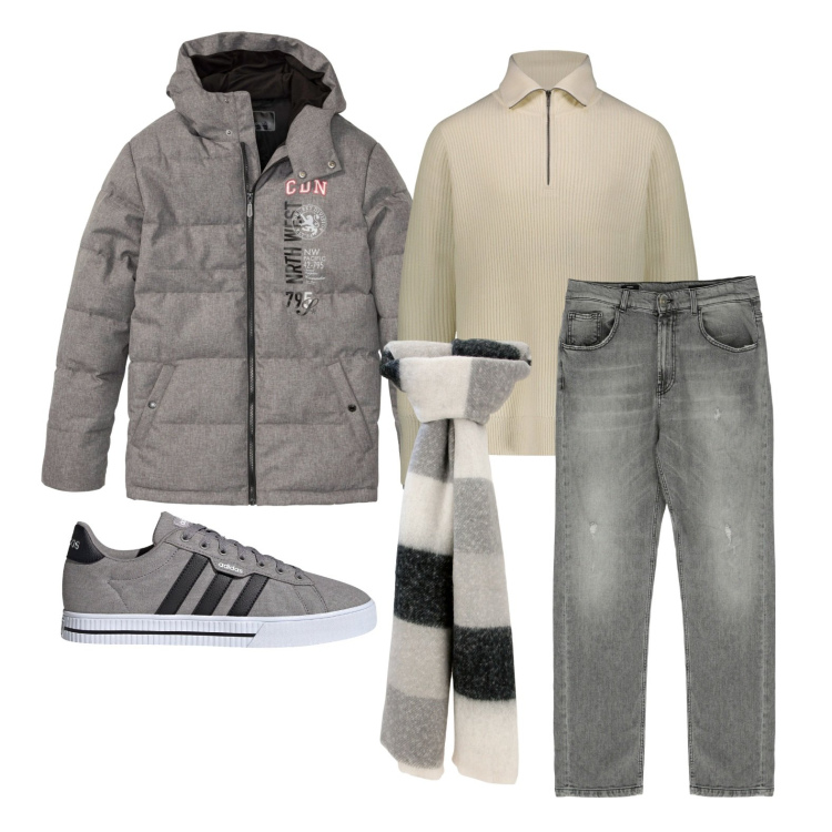 Outfit uomo - Ghost outfitter - dicembre. Stile Casual per Tutti i giorni. Abbinamento con giacche, jeans dritti, sciarpe, sneakers, maglieria.
