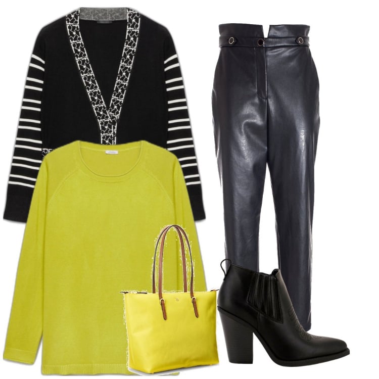 Outfit donna - Total look #1786219. Stile Rock per Scuola/Università. Abbinamento con cardigans, maglieria, pantaloni, stivaletti, borse tote.