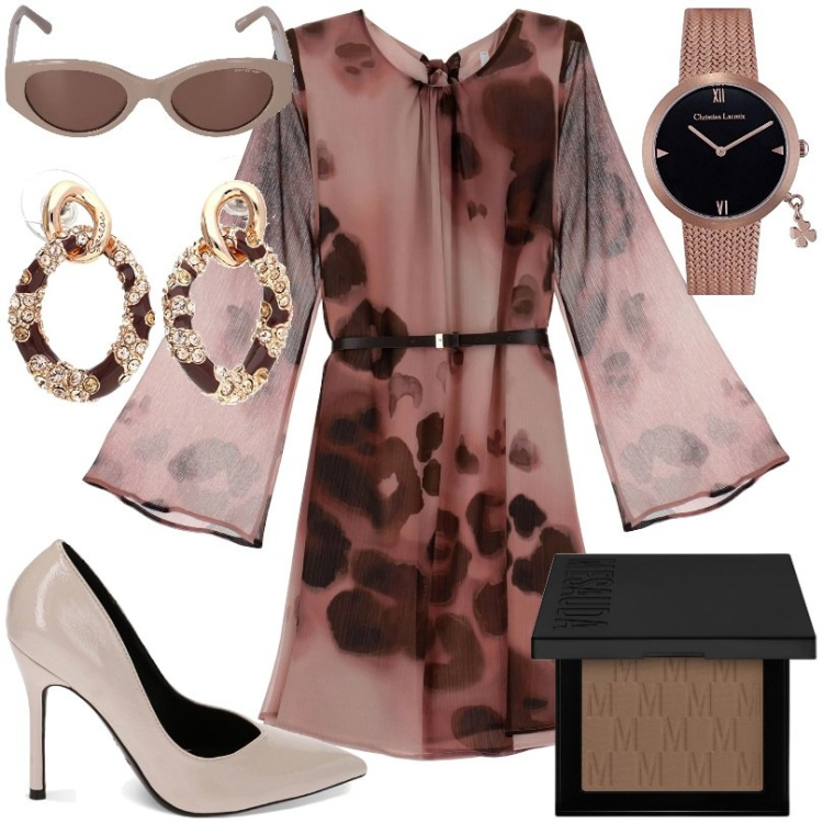 Outfit donna - Total look #1786291. Stile Chic per Tutti i giorni. Abbinamento con terre, vestiti corti, décolleté, orologi, occhiali da sole, orecchini.