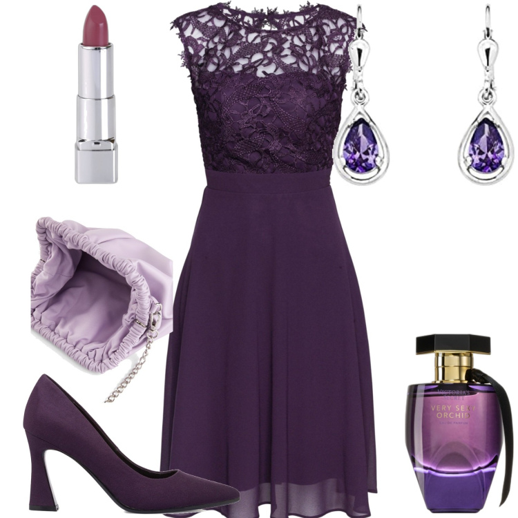 Outfit donna - Total look #1786377. Stile Chic per Cerimonia. Abbinamento con vestiti, pochette, rossetti, profumi, décolleté, orecchini.