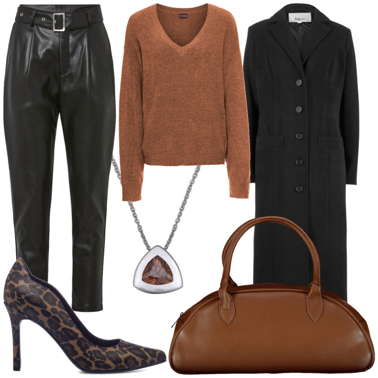 Outfit donna - Scarpe animalier. Stile Bon Ton per Serata fuori. Abbinamento con cappotti, pantaloni, maglieria, décolleté, borse a spalla, collane.