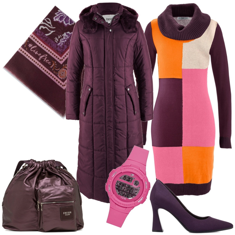 Outfit donna - Total look #1786398. Stile Casual per Tutti i giorni. Abbinamento con blazer, vestiti midi/longuette, décolleté, borse a spalla, orologi digitali, foulard.