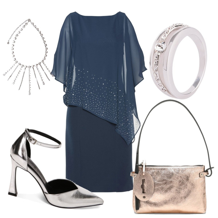 Outfit donna - Un vestito meraviglioso, donna curvy. Stile Chic per Cerimonia. Abbinamento con vestiti a tubino, anelli, décolleté, borse a mano, collane.
