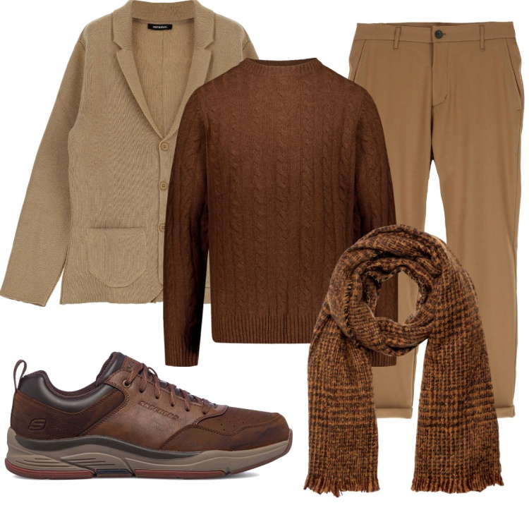 Outfit uomo - Total look #1786488. Stile Casual per Ufficio. Abbinamento con pantaloni, cappotti, sciarpe, maglieria, sneakers.