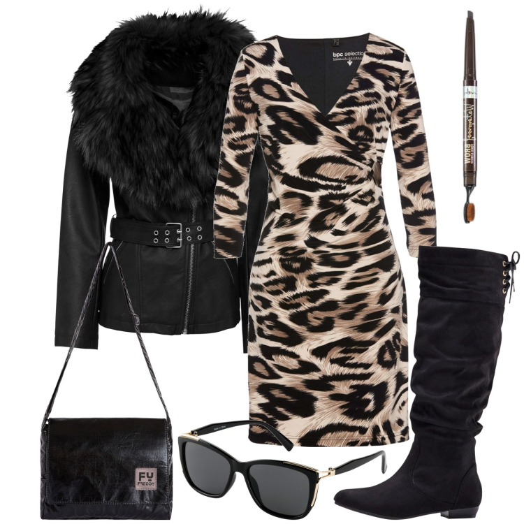 Outfit donna - Total look #1786545. Stile Sexy per Tutti i giorni. Abbinamento con vestiti, blazer, stivali, occhiali da sole, eyeliner, borse a tracolla.
