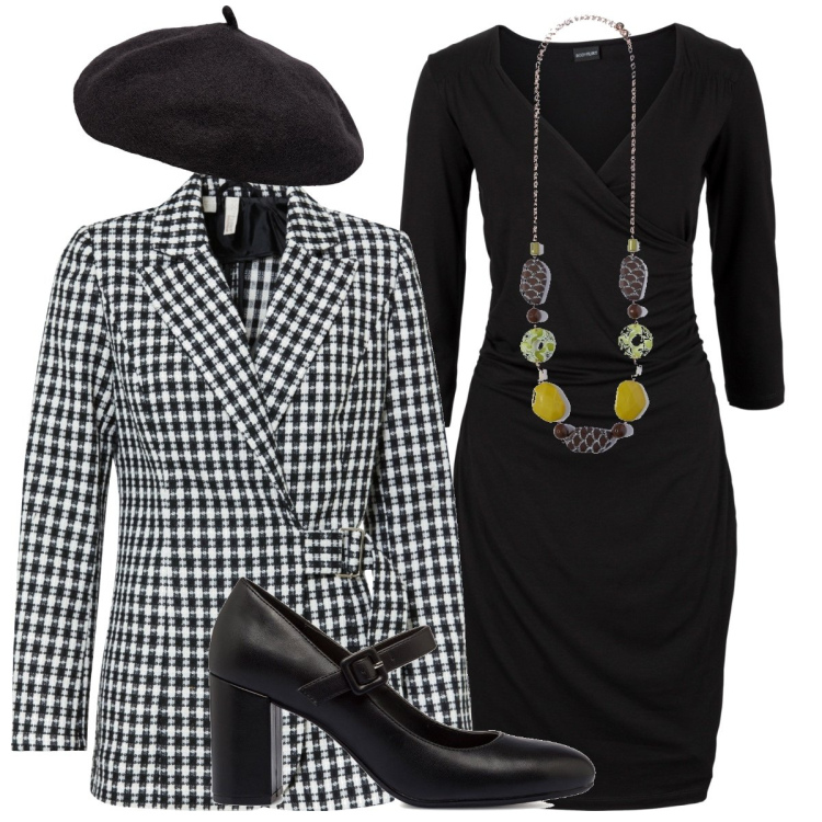 Outfit donna - Al lavoro con classe. Stile Chic per Ufficio. Abbinamento con vestiti a tubino, blazer, décolleté, cappelli e berretti, collane.