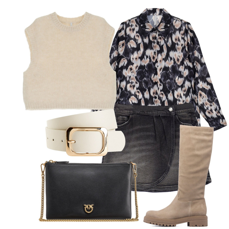 Outfit donna - Mini in denim. Stile Urban per Tutti i giorni. Abbinamento con cinture, borse a tracolla, minigonne, pullovers, camicie, stivali sopra il ginocchio.