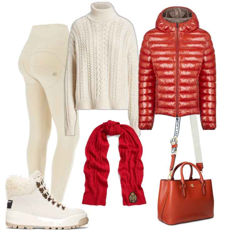Outfit donna - Chalet in festa. Stile Casual chic per Tutti i giorni. Abbinamento con pantaloni skinny, stivaletti, borse a mano, sciarpe, maglieria, blazer.