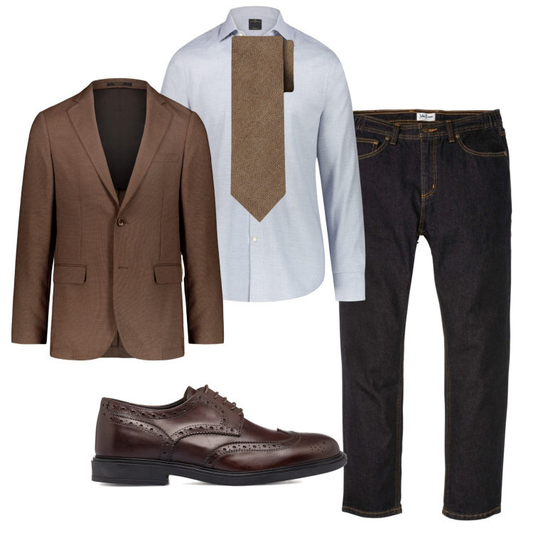 Outfit uomo - Accattivante. Stile Trendy per Tutti i giorni. Abbinamento con jeans dritti, scarpe stringate, giacche, camicie, cravatte.