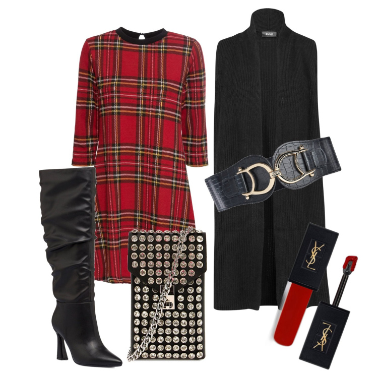 Outfit donna - Ghost outfitter - dicembre. Stile Glamour per Serata fuori. Abbinamento con vestiti corti, cinture, maglieria, rossetti, borse a spalla, stivali sopra il ginocchio.