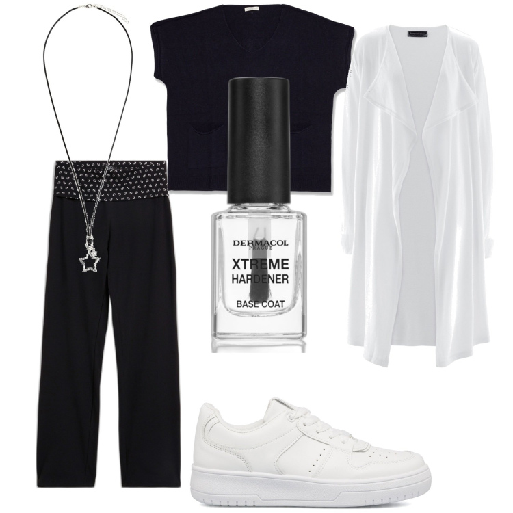 Outfit donna - Total look #1786664. Stile Urban per Tutti i giorni. Abbinamento con pantaloni, cardigans, collane, smalti, sneakers, maglieria.
