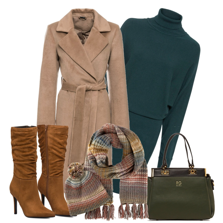 Outfit donna - City. Stile Romantica per Tutti i giorni. Abbinamento con vestiti, cappotti, sciarpe, stivali sopra il ginocchio, borse a spalla.