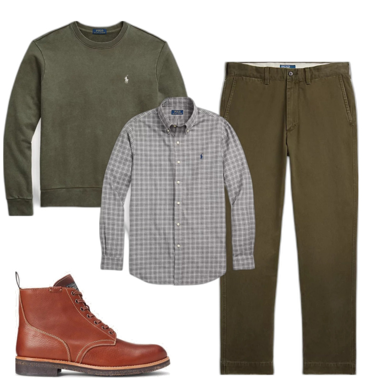 Outfit uomo - Green. Stile Trendy per Tutti i giorni. Abbinamento con pantaloni, felpe, stivali, camicie.