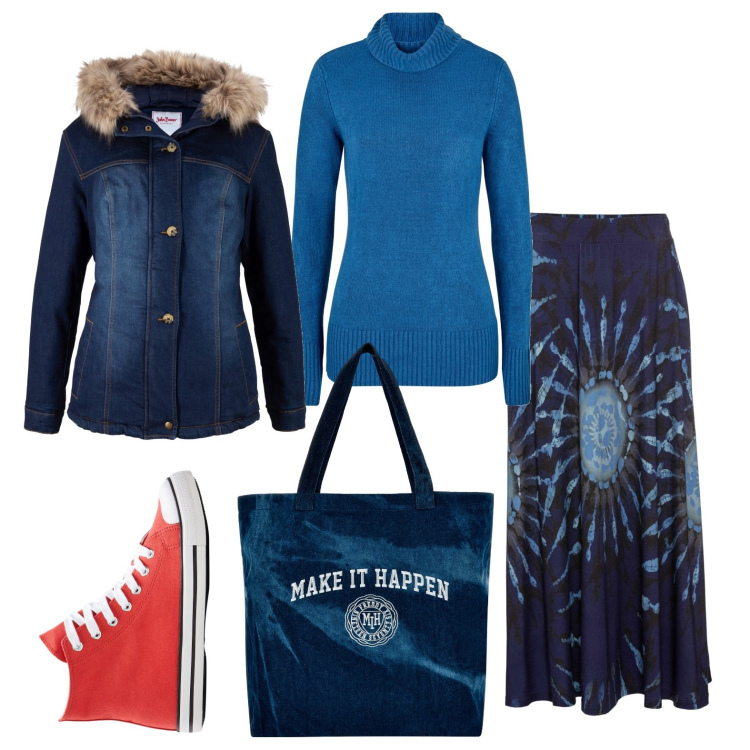Outfit donna - La gonna gitana. Stile Etnico per Tutti i giorni. Abbinamento con gonne, maglieria, cappotti, sneakers alte, shopping bag.