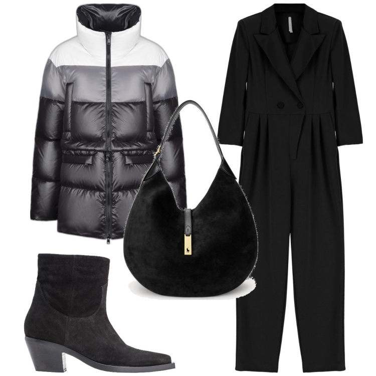 Outfit donna - Total look #1786756. Stile Trendy per Tutti i giorni. Abbinamento con stivaletti texani, tute, piumini, borse a spalla.