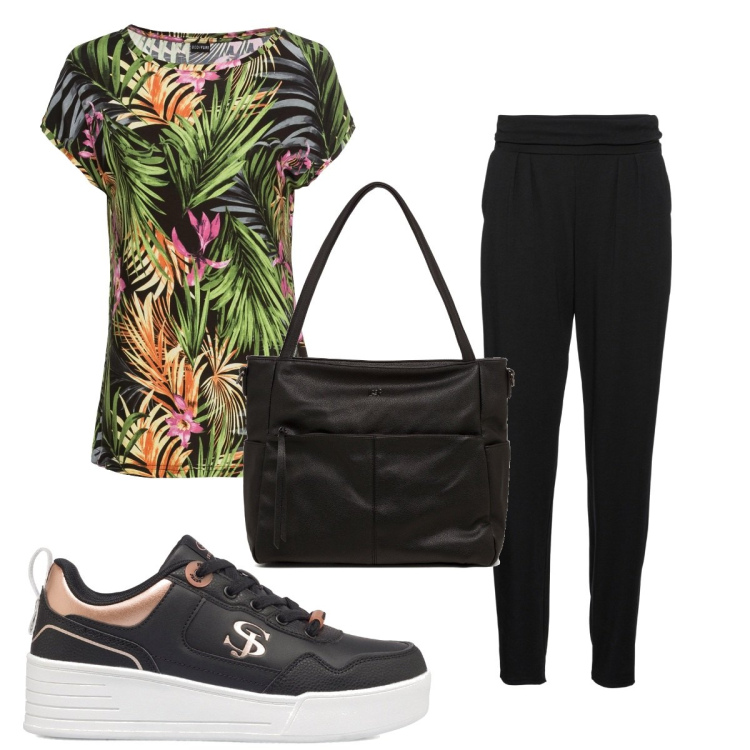 Outfit donna - Total look #1786793. Stile Basic per Tutti i giorni. Abbinamento con pantaloni, top, sneakers, borse a tracolla.