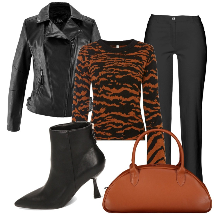 Outfit donna - La maglia zebrata. Stile Glamour per Tutti i giorni. Abbinamento con pantaloni, blazer, maglieria, stivaletti, borse a spalla.