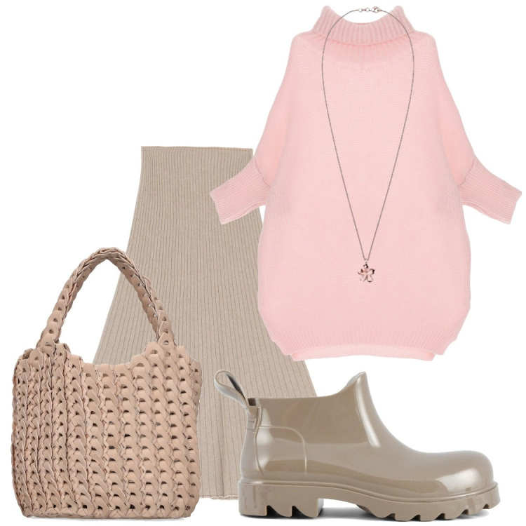 Outfit donna - Total look #1786871. Stile Trendy per Tutti i giorni. Abbinamento con maglieria, gonne longuette, stivali, borse a mano, ciondoli.