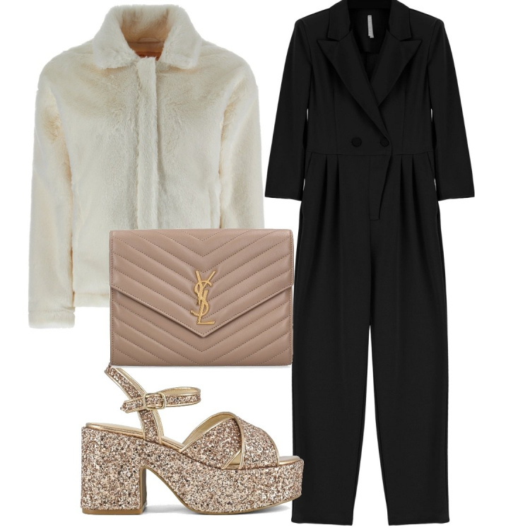 Outfit donna - Total look #1786877. Stile Glamour per Cerimonia. Abbinamento con tute, cappotti, sandali, pochette.