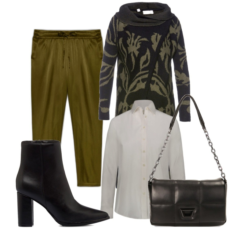 Outfit donna - Total look #1786881. Stile Casual chic per Serata fuori. Abbinamento con cardigans, borse a tracolla, stivaletti, pantaloni, camicie.